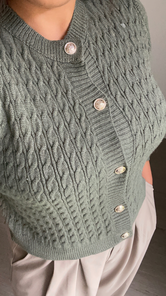 Gilet en Maille Boutonné kaki