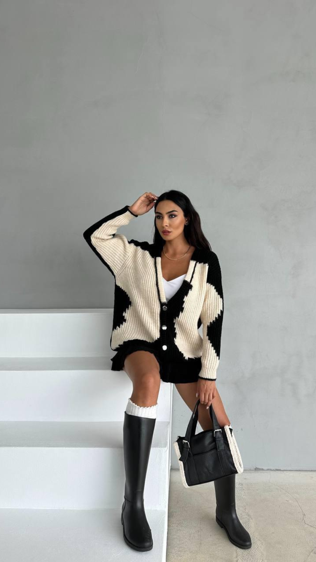 Cardigan Bicolore Noir et Crème