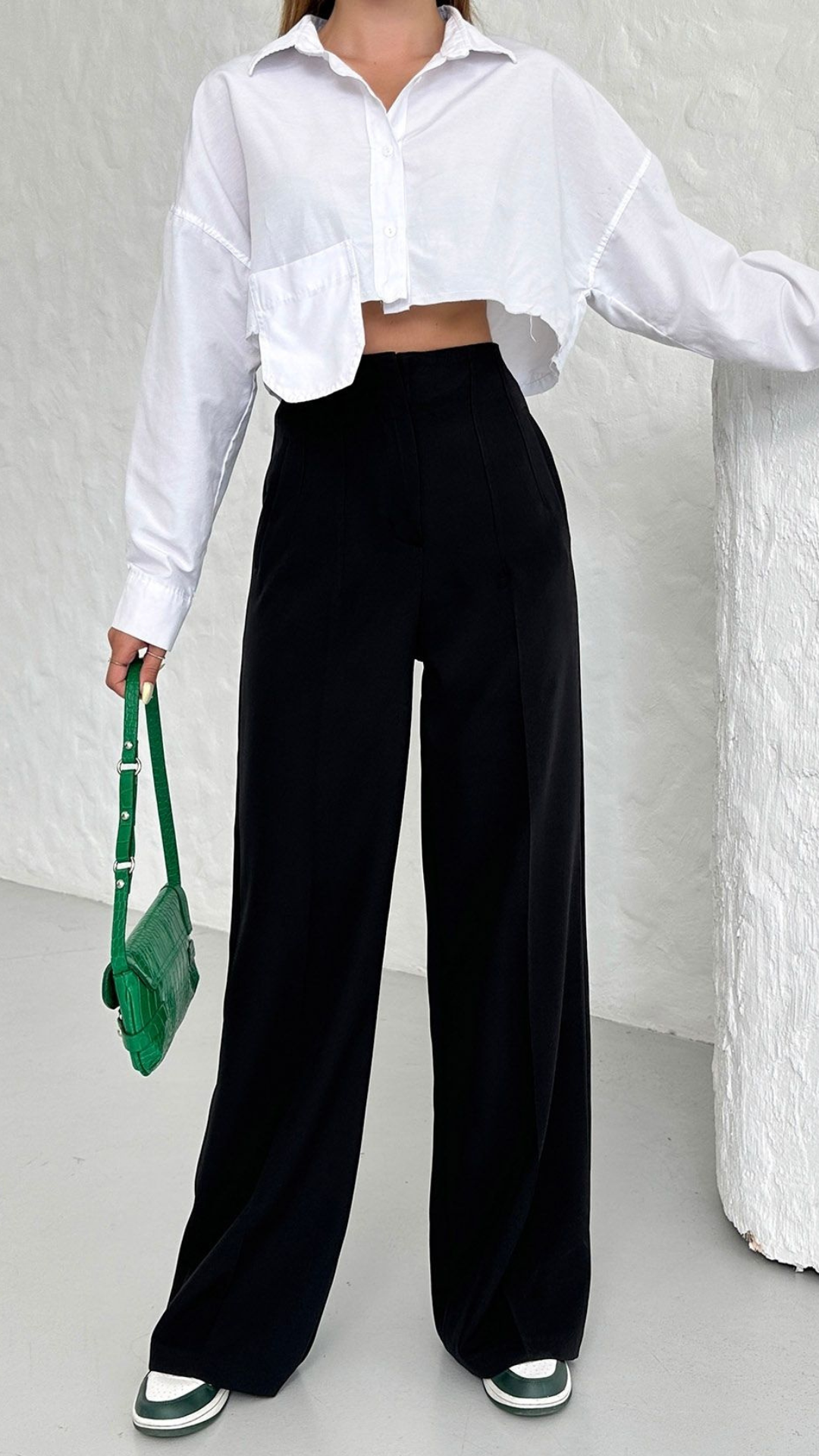 Pantalon Palazzo À Pinces Taille Haute