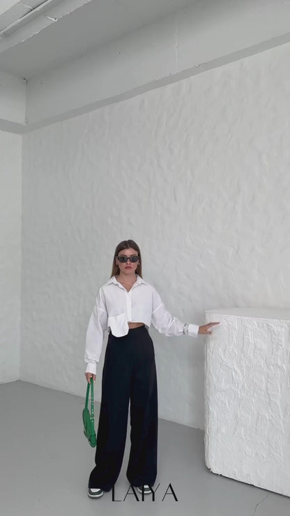 Pantalon Palazzo À Pinces Taille Haute